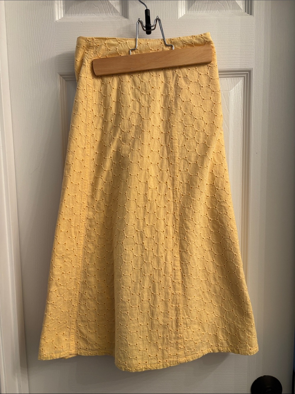 Yellow Eyelet A-Line Midi Skirt